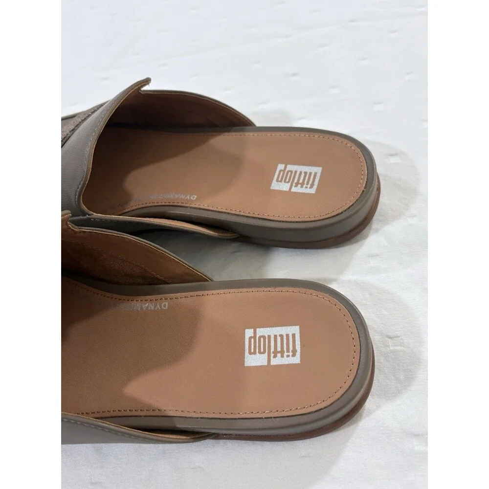 FitFlop Gracie Opul-Trim Leather Mules Minky Grey Size 7 US